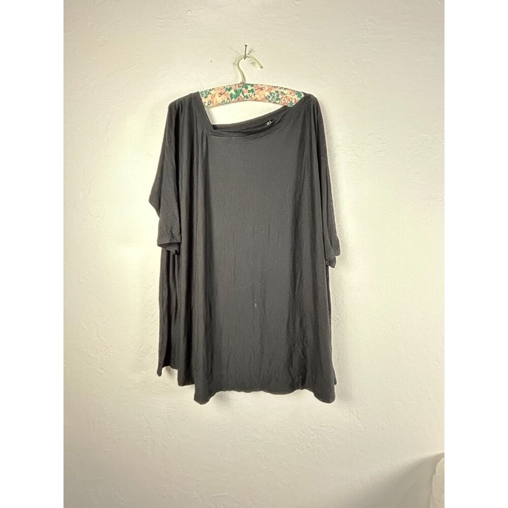 Kedem Sasson Womens One Size Black Asymmetrical Neckline Short Sleeve Blouse Top